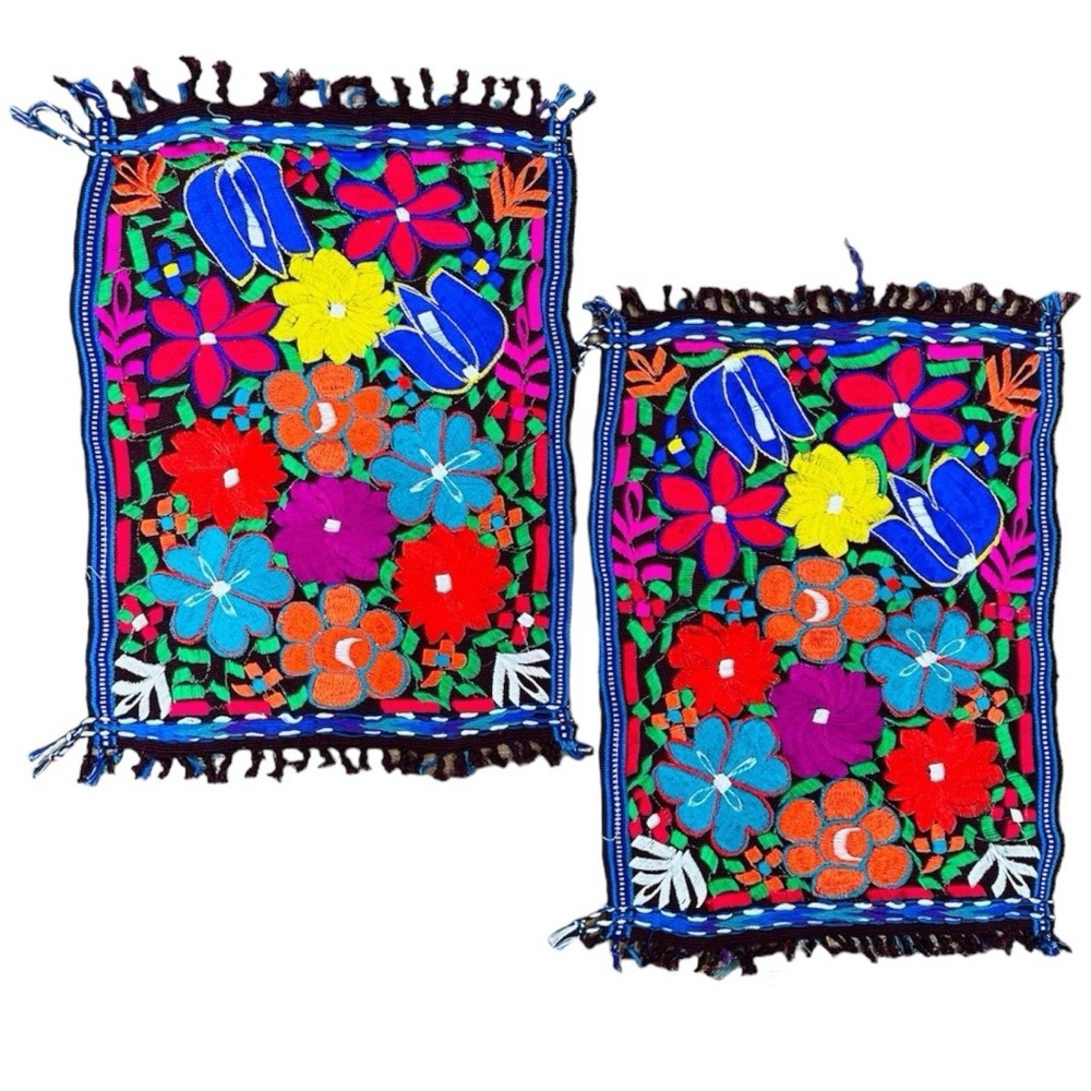 Embroidered Black Placemats 2 Pc Set